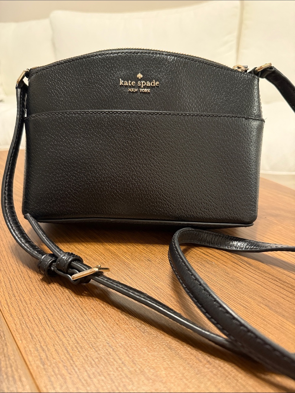 kate spade Black Pebble Leather Crossbody with Gold Logo
